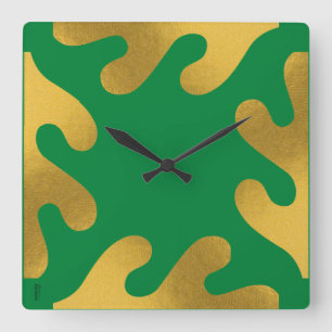 Elegant Gold Green Abstract Leaf Square Wall Clock