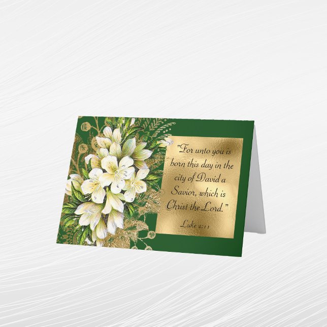 Elegant Gold Green Bible Floral Photo Christmas Holiday Card (Creator Uploaded)