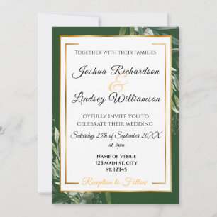 Elegant Gold & Green Botanical Wedding Invitation