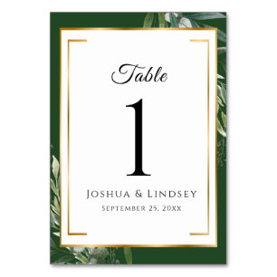 Elegant Gold & Green Botanical Wedding Table Number