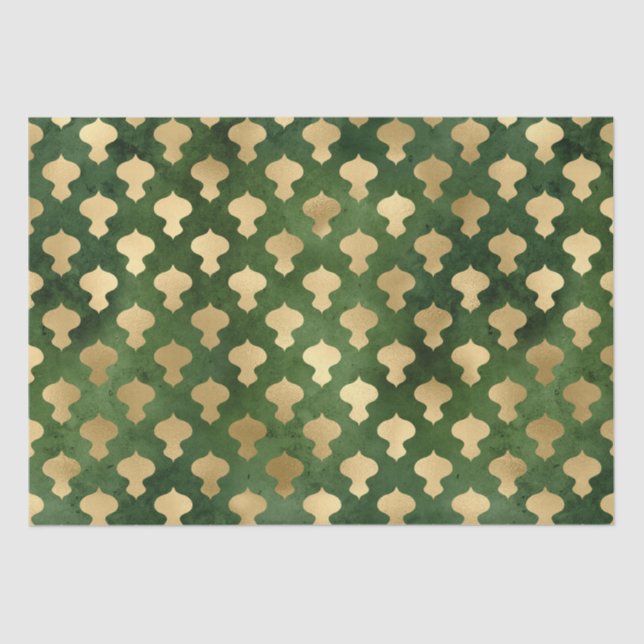 Elegant gold green christmas ornaments pattern tissue paper (Front)