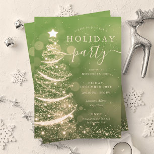Elegant Gold Green Christmas Tree Company Holiday  Invitation