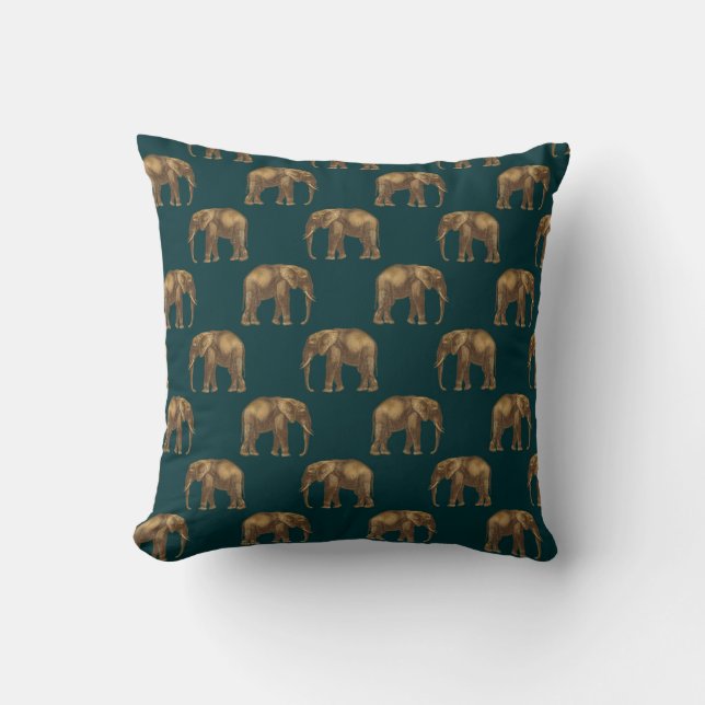 Elegant Gold Green Elephant Pretty Chic Stylish Cushion (Front)