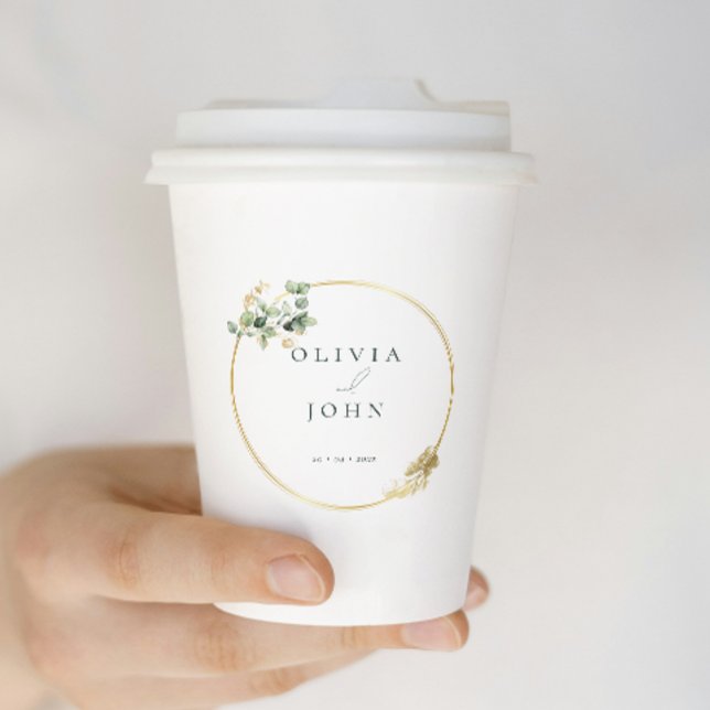 Elegant Gold Green Eucaliptus Wedding  Paper Cups (Creator Uploaded)