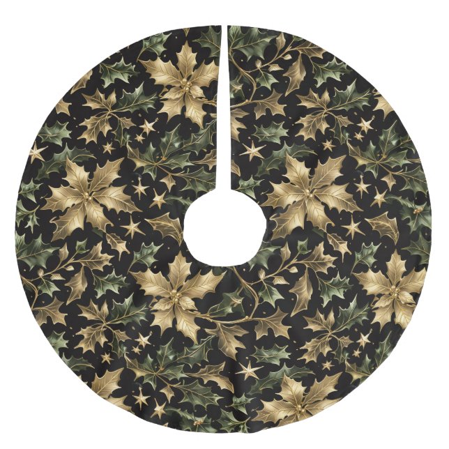 Elegant Gold & Green Foliage Tree Skirt (Front)