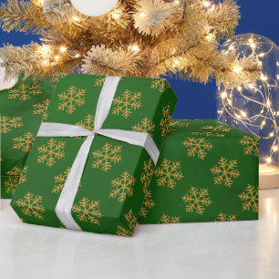 Elegant Gold Green Glitter Snowflakes Pattern Wrapping Paper