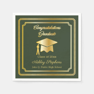 Elegant Gold   Green Grad Cap Class of 2023 Napkin