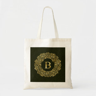 Elegant gold Green Initial B Damask Monogram Tote Bag