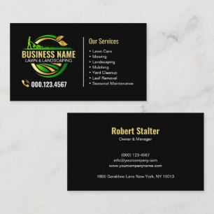 Elegant Gold Green Lawn Care Professional Business Card