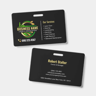 Elegant Gold Green Lawn Care Professional ID Badge