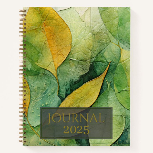 Elegant Gold Green Leaves 2025 Journal (Front)