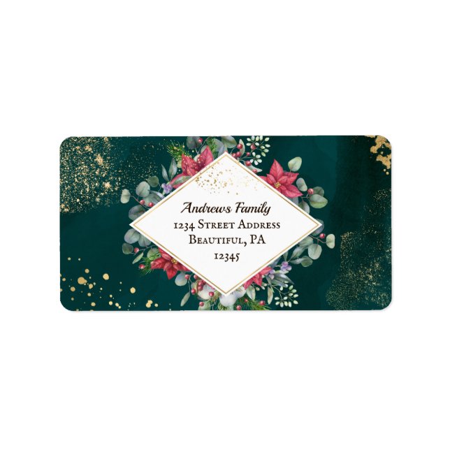 Elegant Gold Green Red Watercolor Christmas Label (Front)