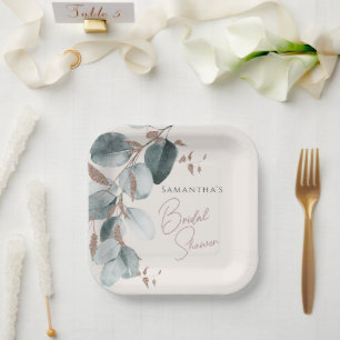 Elegant Gold Green Sparkline Leaves Bridal Shower  Paper Plate