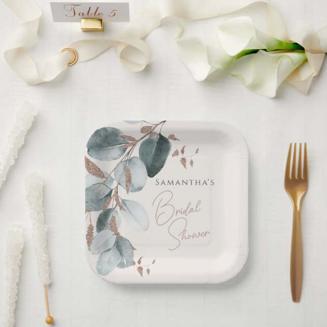 Elegant Gold Green Sparkline Leaves Bridal Shower  Paper Plate (Wedding)