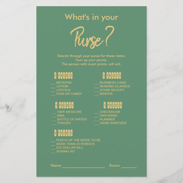 Elegant Gold Green Tropical Bridal Shower Game (Back)