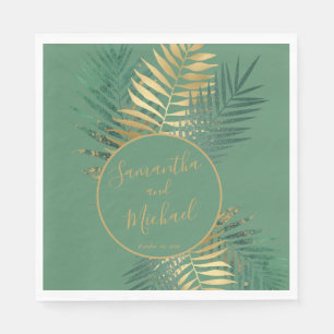 Elegant Gold Green Tropical Plants Leaves Wedding Napkin
