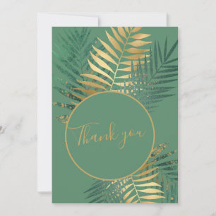 Elegant Gold & Green Tropical Plants Wedding Photo Thank You Card