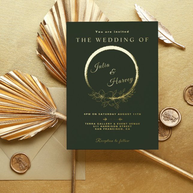 Elegant Gold Green Wedding Foil Invitation (Creator Uploaded)