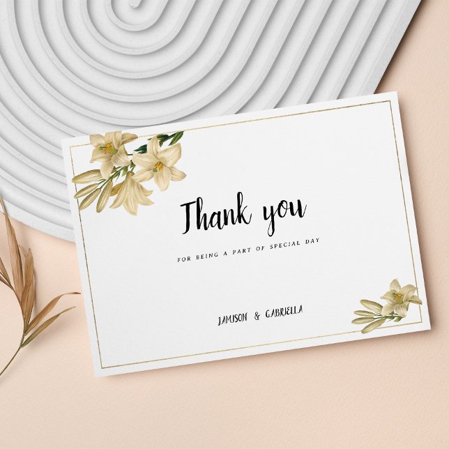 Elegant gold green white lily flower Thank You Invitation (Elegant gold green white lily flower Thank You)
