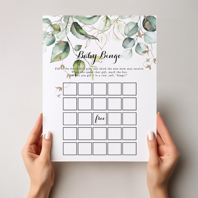 Elegant Gold Greenery Baby Bingo Shower Game (Creator Uploaded)