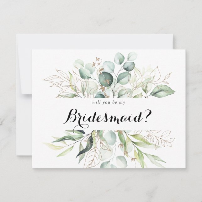 Elegant Gold Greenery Bridesmaid Proposal Card (Front)