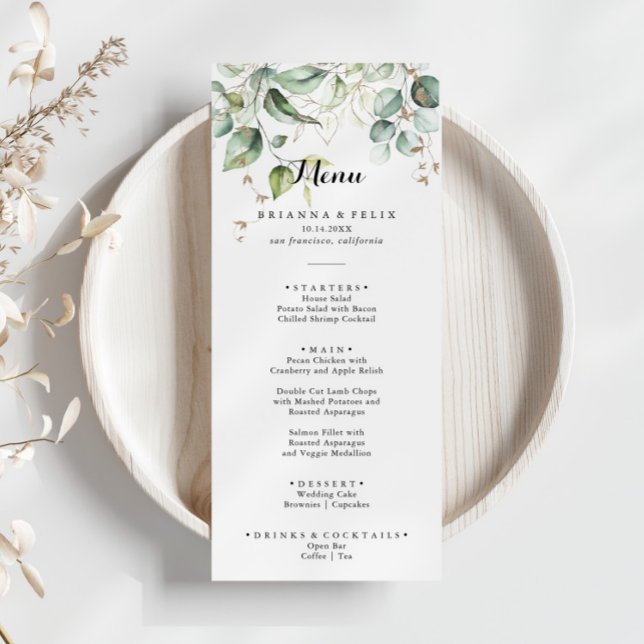 Elegant Gold Greenery Calligraphy Dinner Menu (Creator Uploaded)