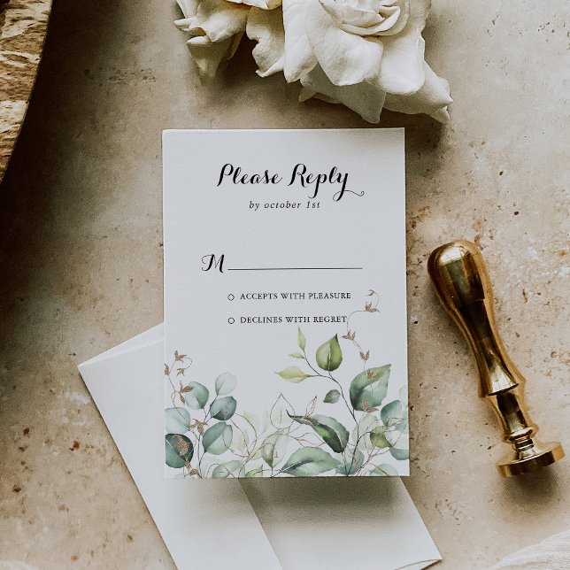Elegant Gold Greenery Calligraphy RSVP (Creator Uploaded)
