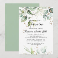 Elegant Gold Greenery Calligraphy Sip and See