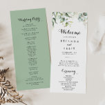 Elegant Gold Greenery Calligraphy Wedding Program Programme<br><div class="desc">This elegant gold greenery calligraphy wedding program is perfect for a simple wedding. The design features hand-drawn gold and botanical green eucalyptus leaves,  inspiring artistic beauty.</div>