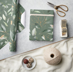 Elegant Gold Greenery Eucalyptus Leaves  Wrapping Paper
