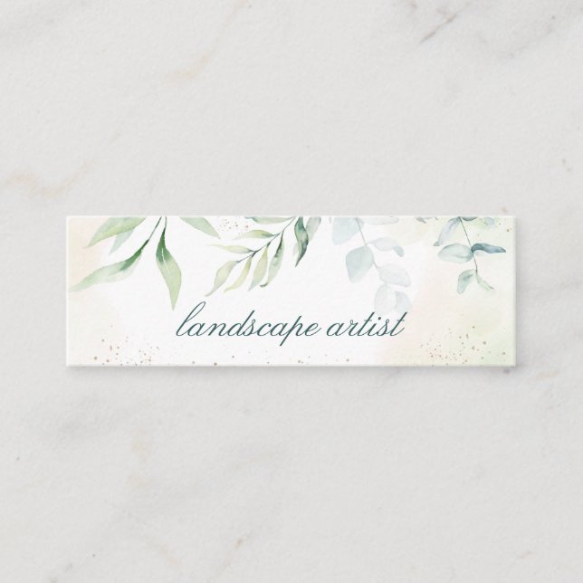 Elegant Gold Greenery Eucalyptus Mini Business Card (Front)