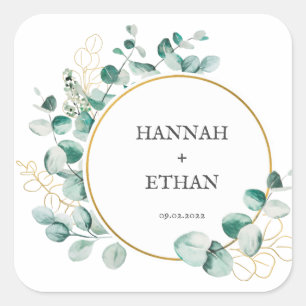 Elegant Gold Greenery Eucalyptus Personalised Square Sticker