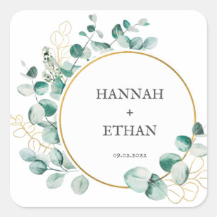 Elegant Gold Greenery Eucalyptus Personalised  Square Sticker