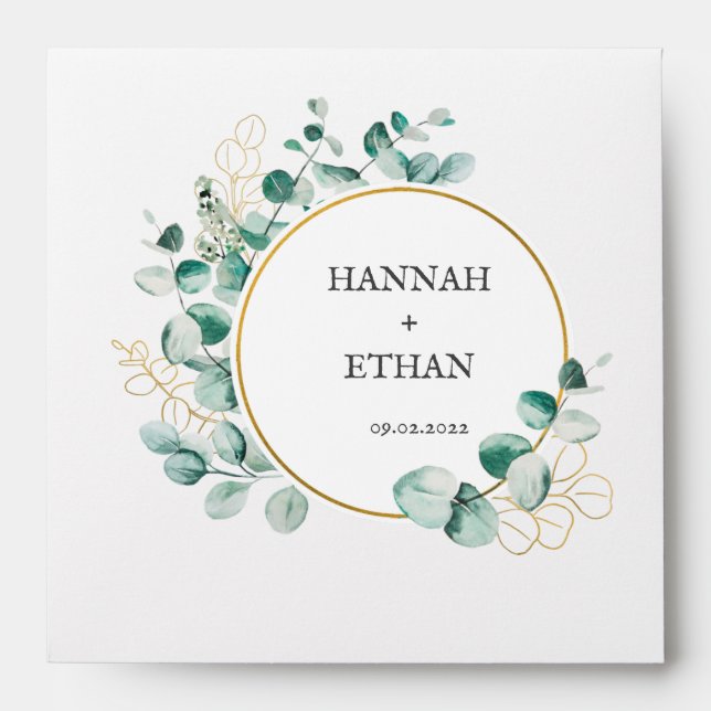 Elegant Gold Greenery Eucalyptus Personalized   Envelope (Front)