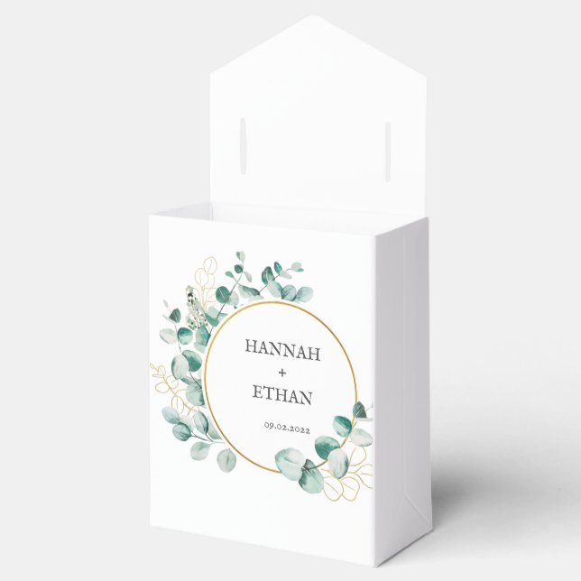 Elegant Gold Greenery Eucalyptus Personalized   Favour Box (Opened)