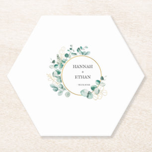 Elegant Gold Greenery Eucalyptus Personalized   Paper Coaster