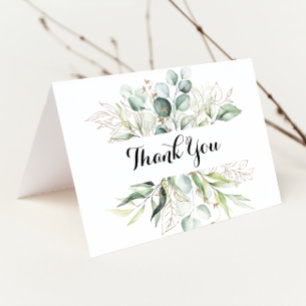 Elegant Gold Greenery Folded Wedding Thank You Card