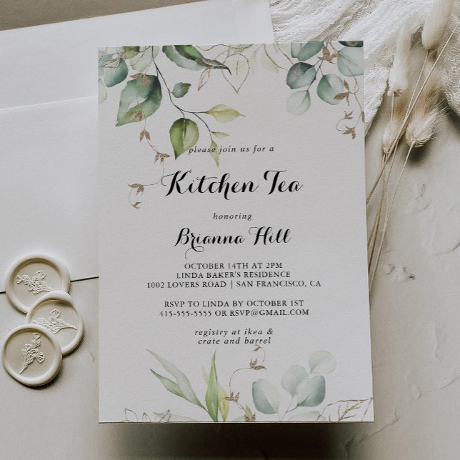Elegant Gold Greenery Kitchen Tea Bridal Shower Invitation (Creator Uploaded)