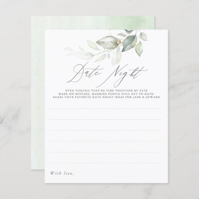 Elegant Gold Greenery Leaves Date Night Ideas (Front/Back)