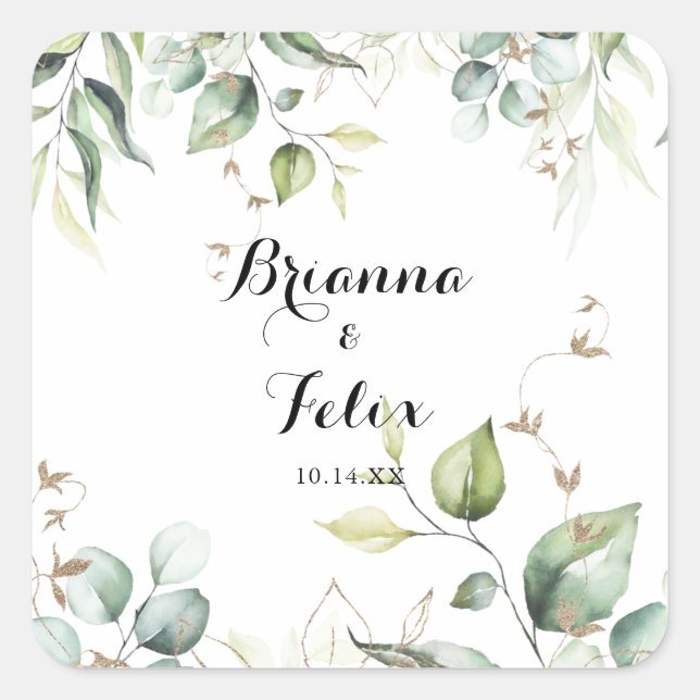 Elegant Gold Greenery Wedding Envelope Seals (Front)