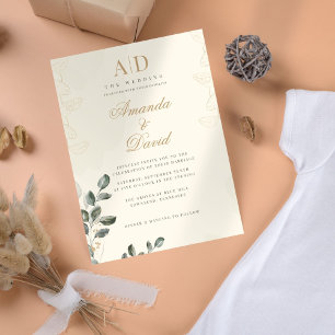 Elegant Gold Greenery Wedding Invitation