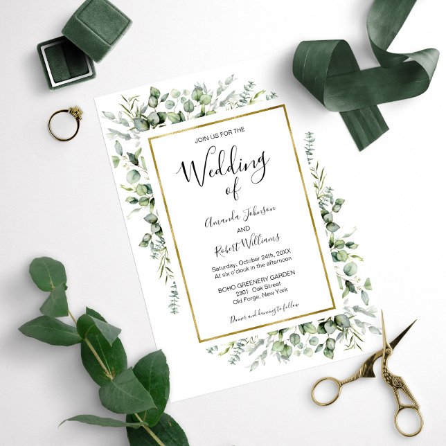 Elegant Gold Greenery Wedding Invitation (Creator Uploaded)
