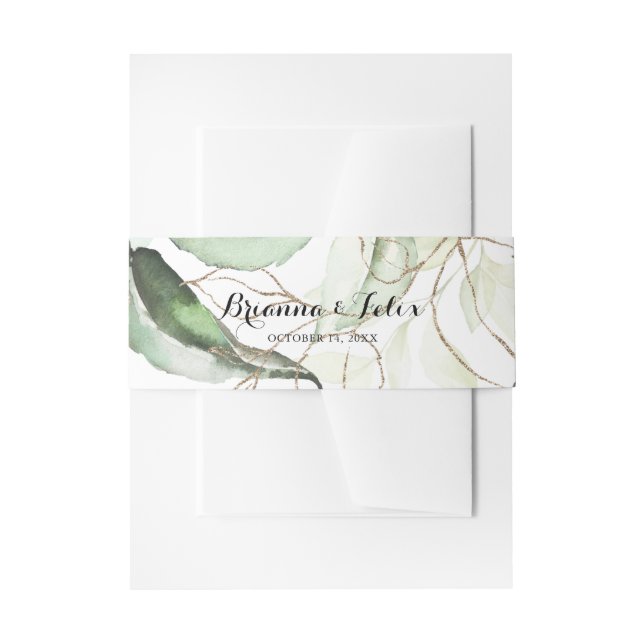 Elegant Gold Greenery Wedding Invitation Invitation Belly Band (Front Example)