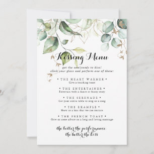 Elegant Gold Greenery Wedding Kissing Menu Game