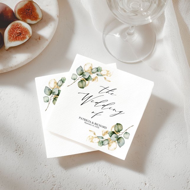 Elegant Gold Greenery Wedding Napkin (Creator Uploaded)