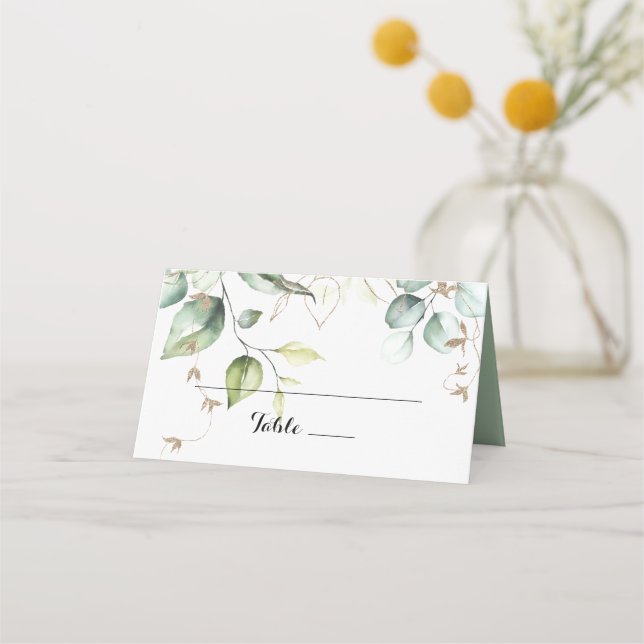 Elegant Gold Greenery Wedding Place Card (Front)
