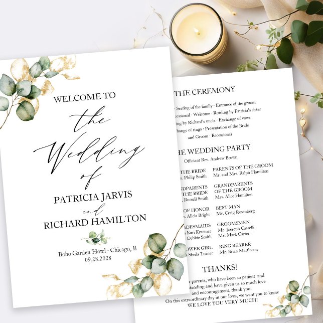 Elegant Gold Greenery Wedding Program Invitation (Creator Uploaded)