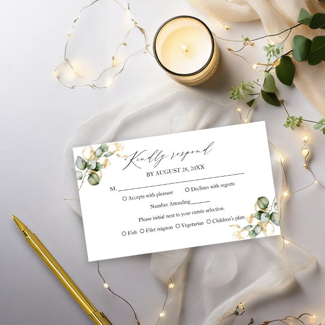 Elegant Gold Greenery Wedding RSVP Card (Creator Uploaded)