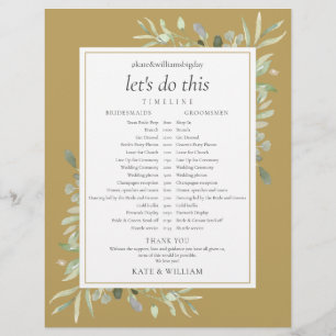 Elegant Gold Greenery Wedding Schedule Timeline