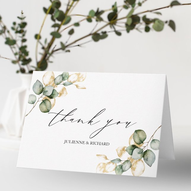 Elegant Gold Greenery Wedding Thank You Card (Creator Uploaded)